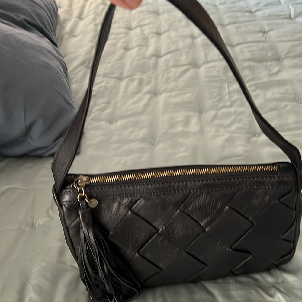HOBO Black Woven Leather Crossbody Shoulder Bag with Tassel - Picture 2 of 10